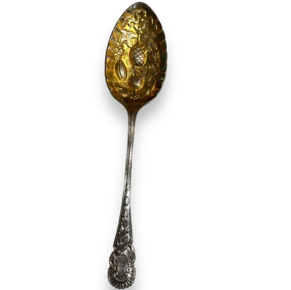 COOPER BROTHERS & SONS Antique Silver-Plate Kings Pattern Repousee Fruit Spoon